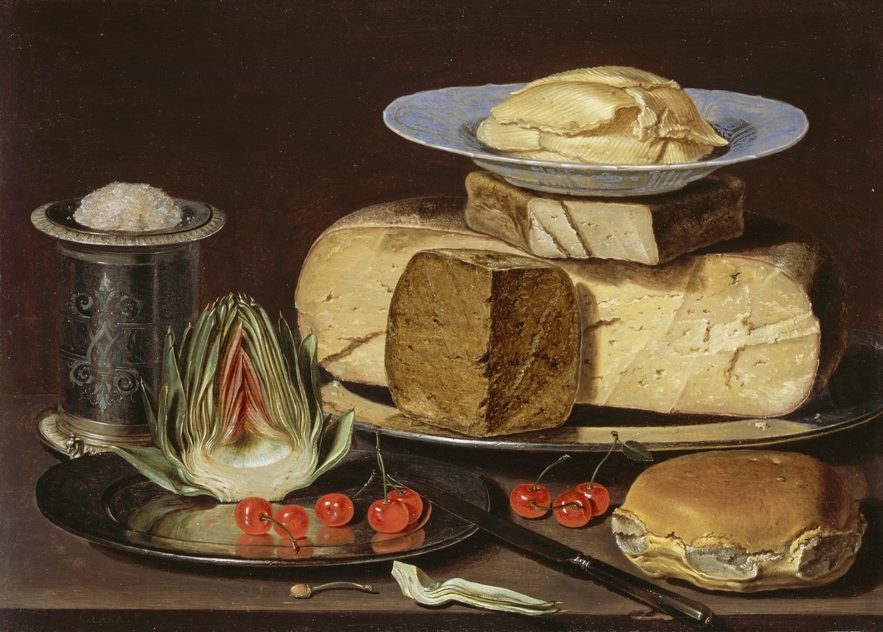 Peynirli, Enginarlı ve Kirazlı Natürmort, yaklaşık 1625 by Charlotte Evans