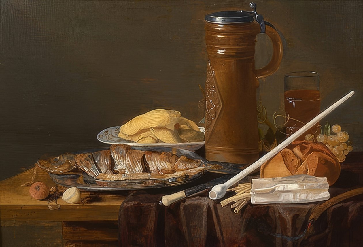 Kil boru ile natürmort. 1630 civarında by Charlotte Evans