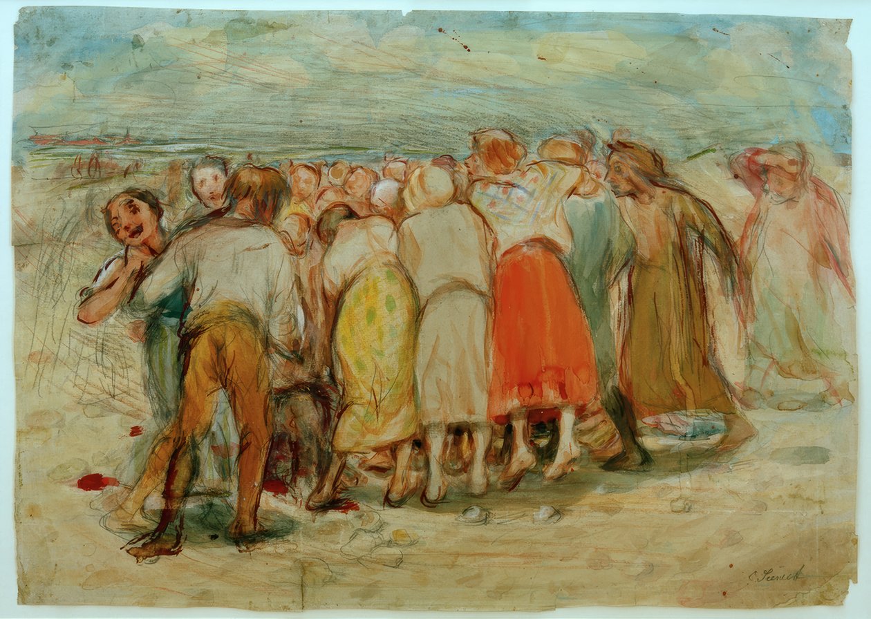 Öfkeli kalabalık taşlanmış cadıyı çevreliyor by Clara Siewert