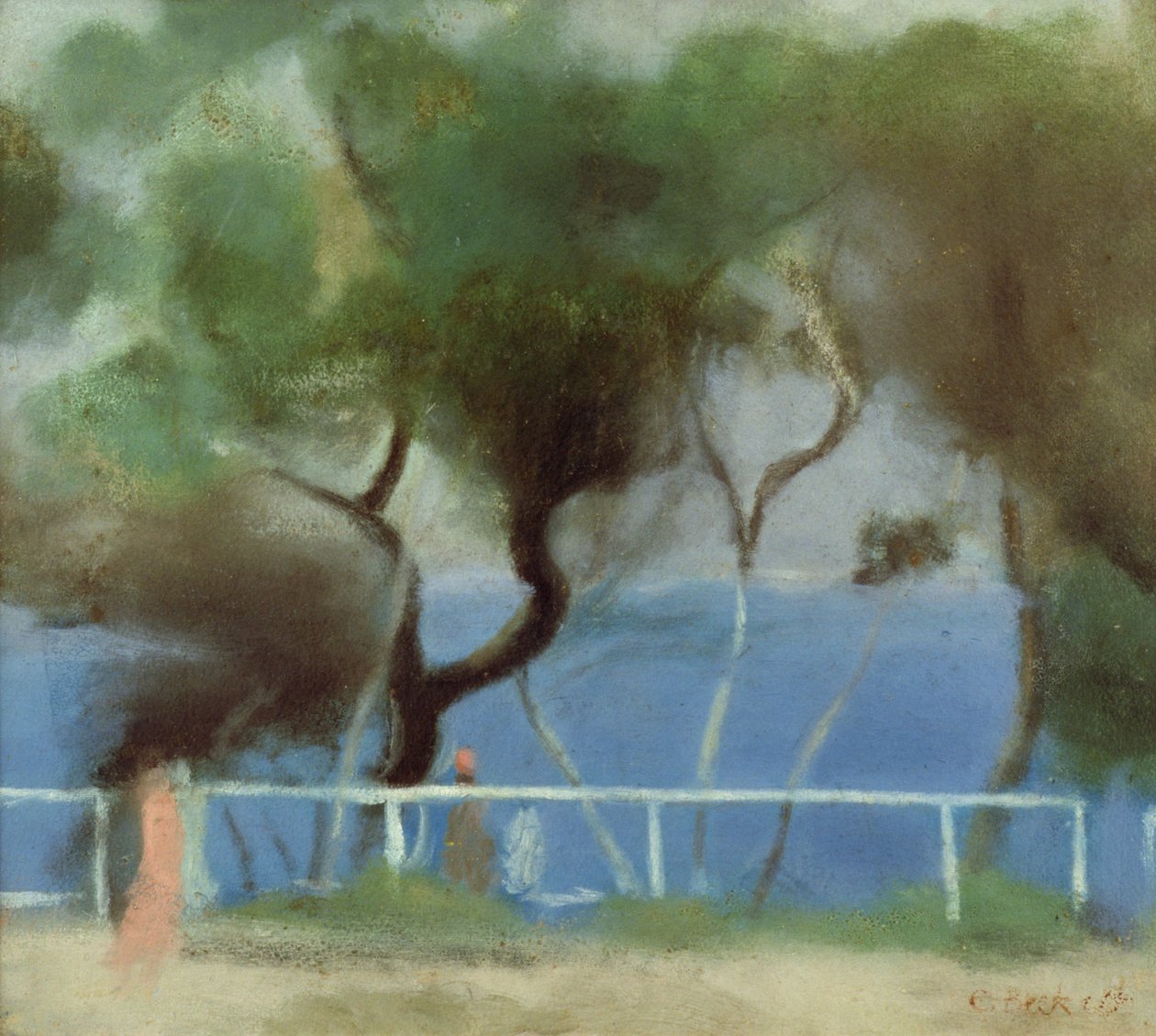 Mavi Deniz, Beaumaris (karton üzerine yağlı boya) by Clarice Beckett