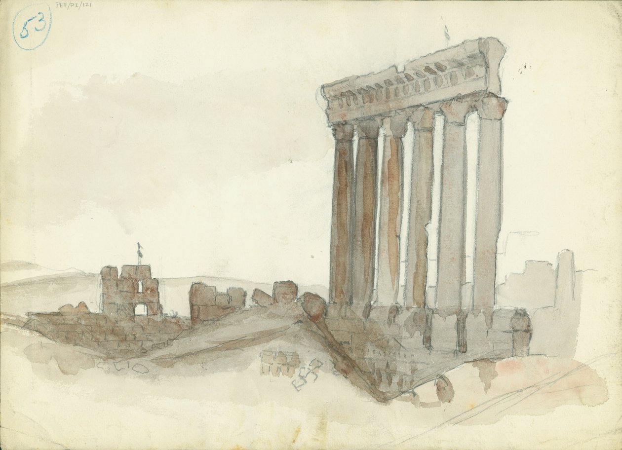 Jüpiter Tapınağı, Baalbeck (kağıt üzerinde wc ve kalem) by Claude Conder
