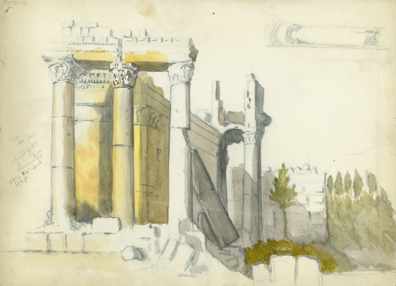 Jüpiter Tapınağı, Baalbeck (kağıt üzerinde wc ve kalem) by Claude Conder
