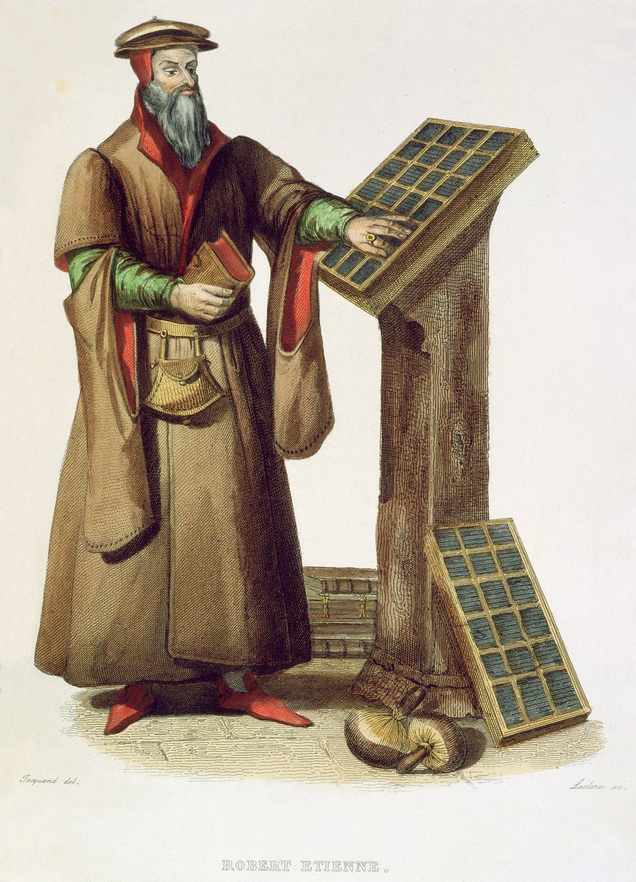 Robert Estienne, 1841 (renkli gravür) by Claude Jacquand