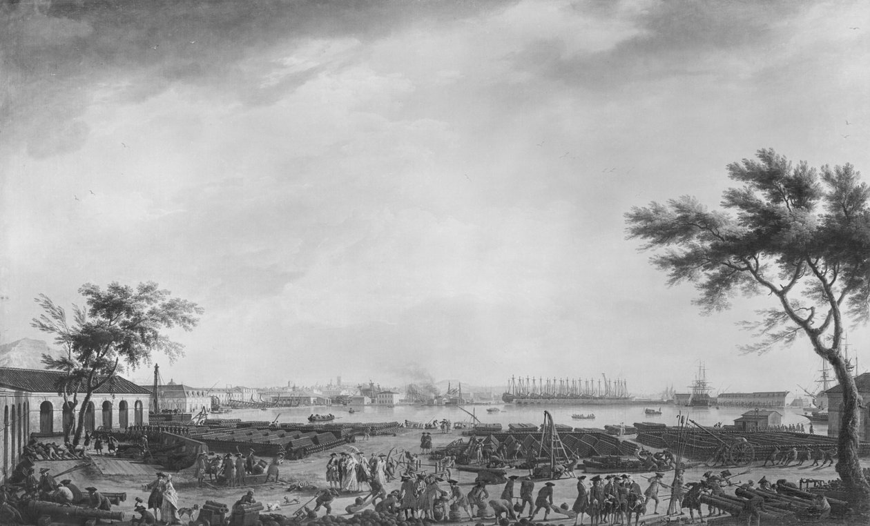 1755 topçu deposundan görülen Toulon Yeni Limanı ve Arsenal, by Claude Joseph Vernet
