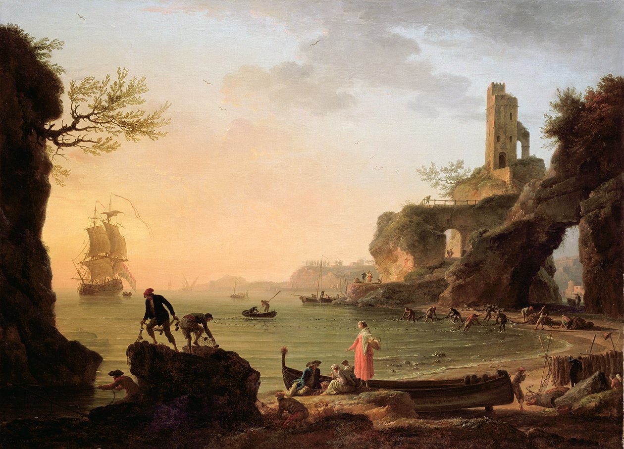 Gün Batımı, Ağlarını Çeken Balıkçılar, 1760 by Claude Joseph Vernet