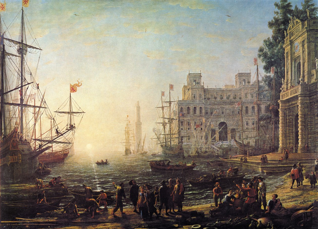 Villa Medici ile liman manzarası by Claude Lorrain