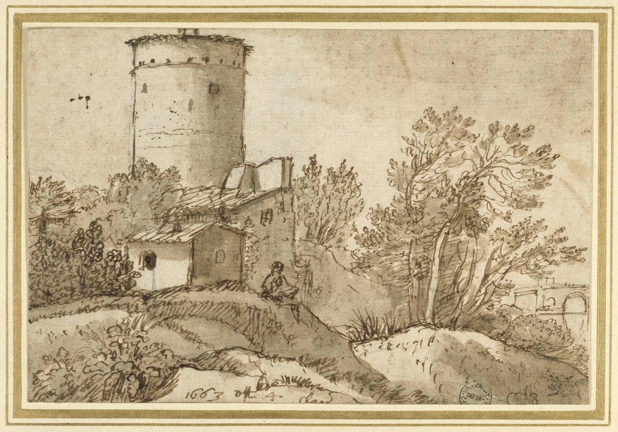 Çiftlik Binaları, Tiber, 1663 (siyah tebeşir, kalem ve kahverengi mürekkep ve kirli beyaz kağıt üzerinde kahverengi yıkama) by Claude Lorrain