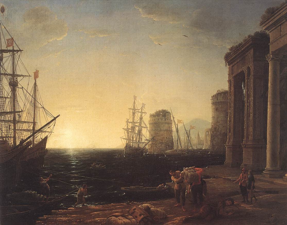 Gün batımında liman sahnesi by Claude Lorrain