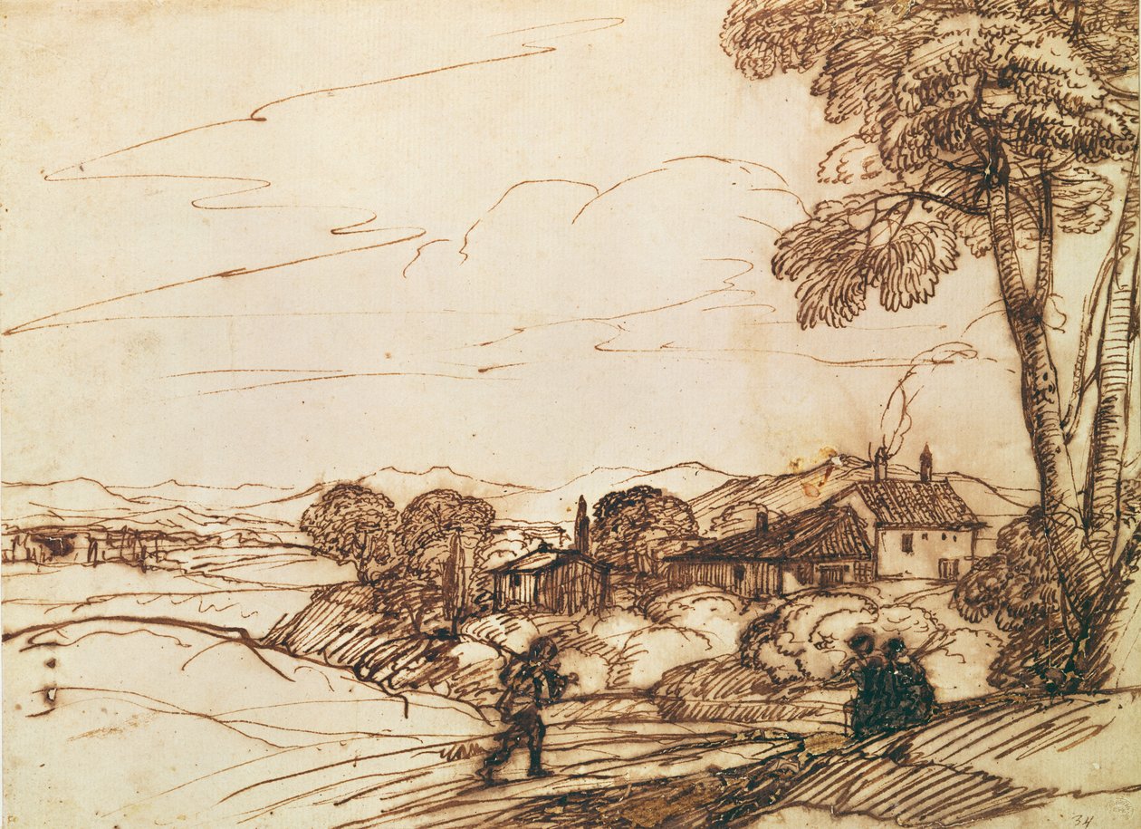 Manzara (kalem ve bistre ve kağıt üzerinde yıkama) by Claude Lorrain