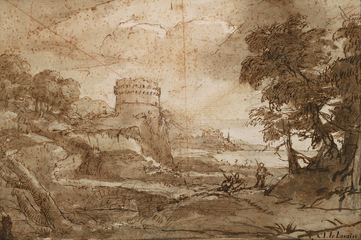 Yuvarlak Kule ve Körfez Manzarası by Claude Lorrain