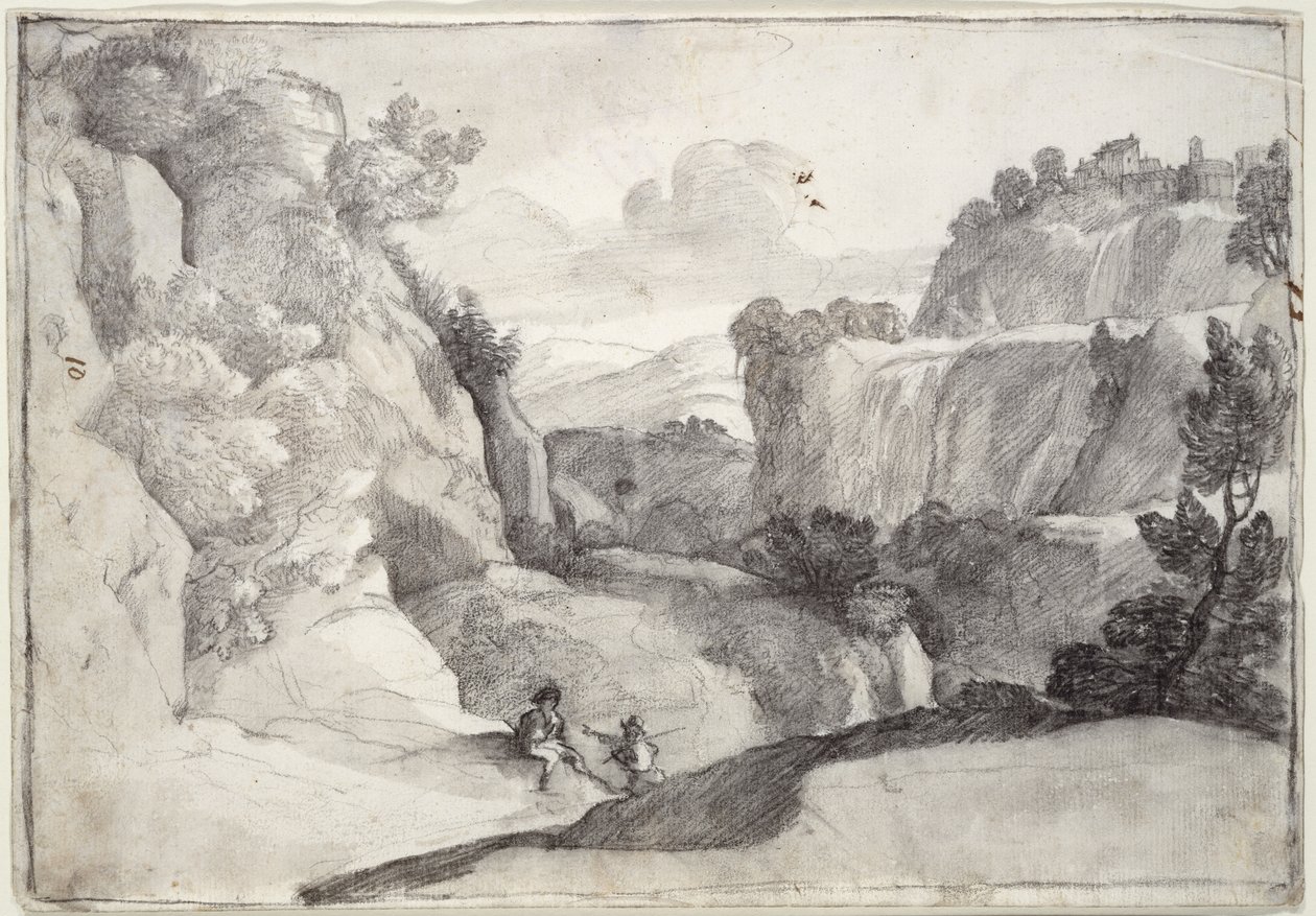 Tivoli Çağlayanları (kağıt üzerinde siyah tebeşir) by Claude Lorrain