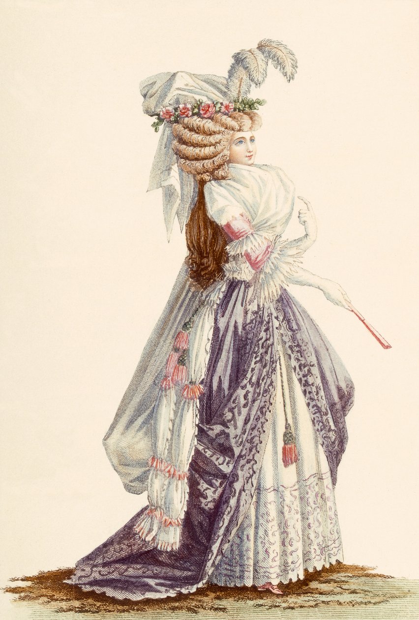 Bayan cüppesi 'a la Grecque', 'Galeries des Modes et Costumes Francais', c.1778-87 by Claude Louis Desrais