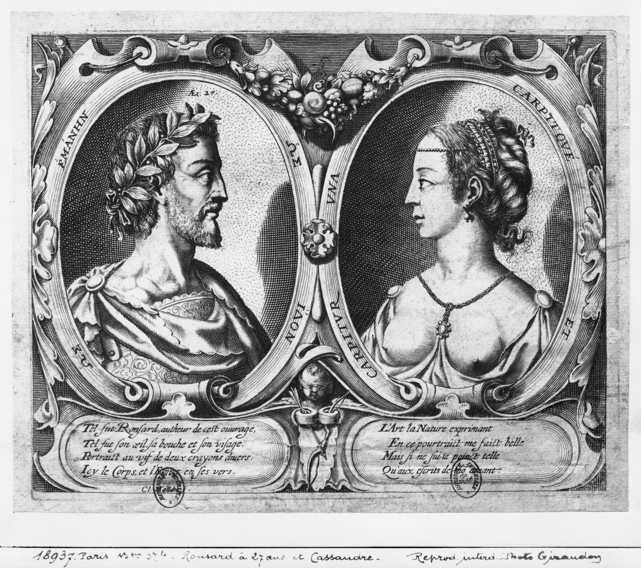 27 yaşındaki Pierre de Ronsard ve Cassandre Salviati by Claude Mellan