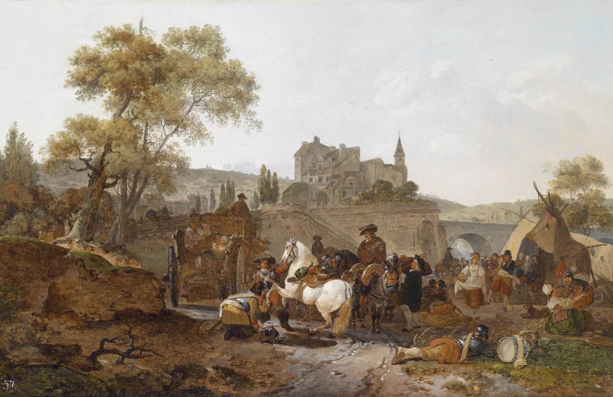 Bir şehrin duvarlarının dışında askeri kamp by Claude Michel Hamon Duplessis