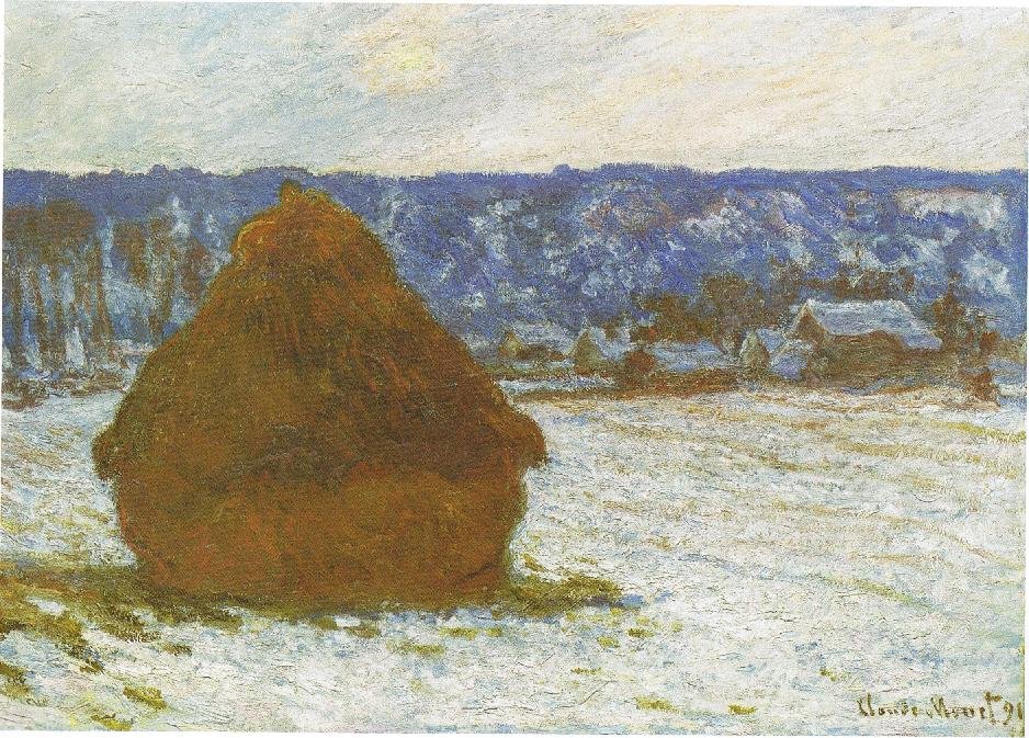 Buğday Yığını Kar Etkisi, Bulutlu Gün,Francais: Meubles, effet de neige by Claude Monet