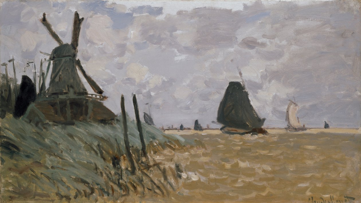 19. yüzyıl Zaandam yakınlarındaki bir Yel Değirmeni by Claude Monet