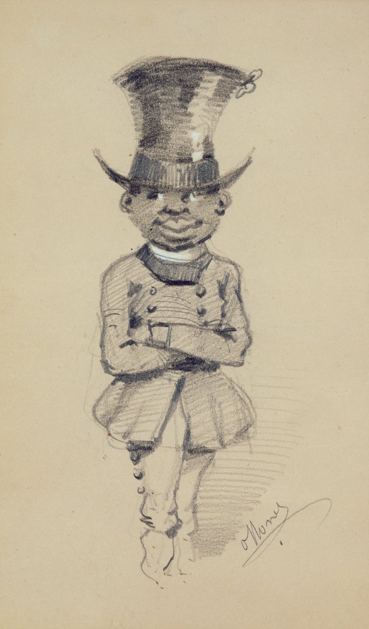 Silindir şapkalı damat, 1857 (kağıt üzerinde siyah ve beyaz tebeşir) by Claude Monet