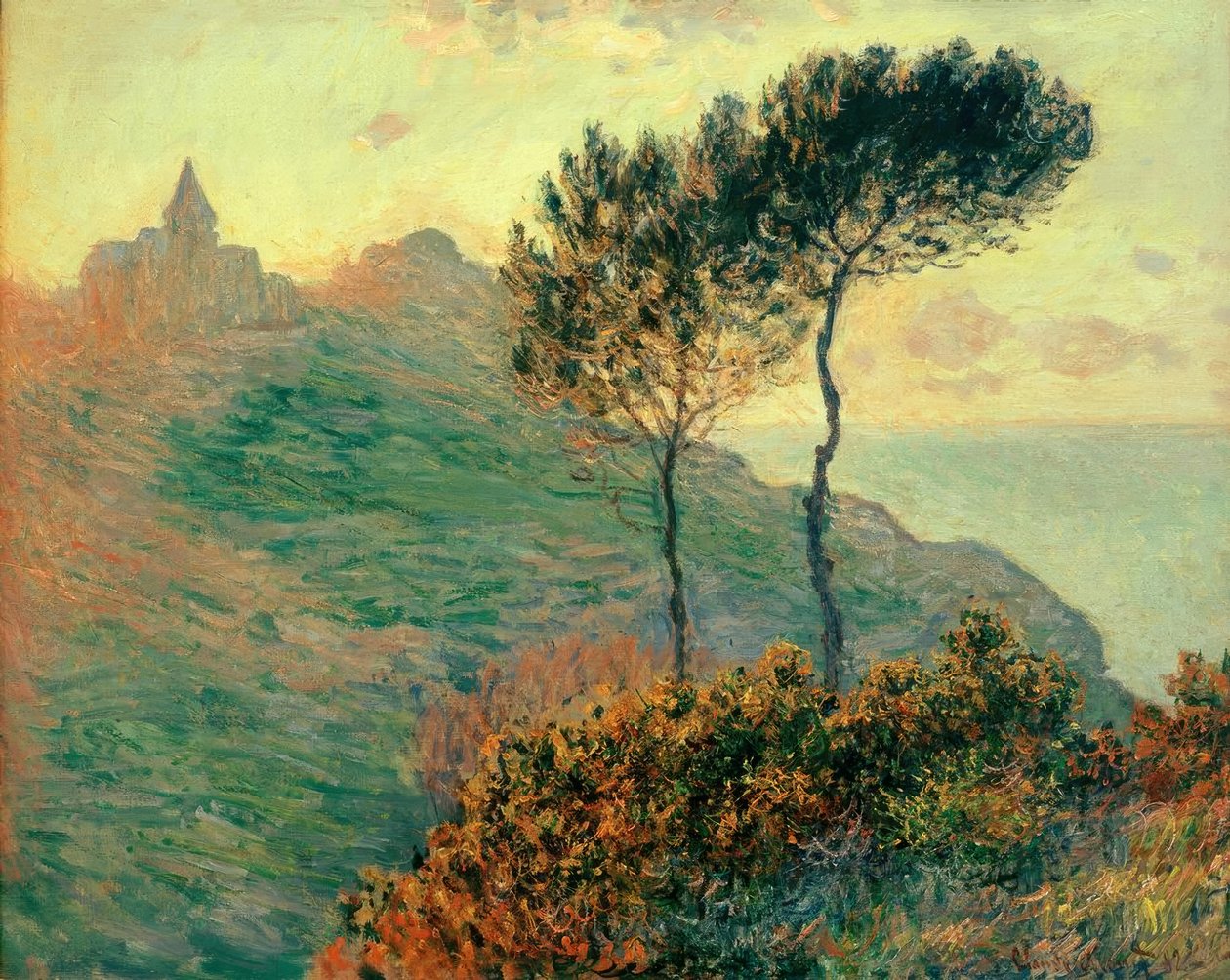 Işığa karşı Varengeville Kilisesi (Die Kirche von Varen by Claude Monet