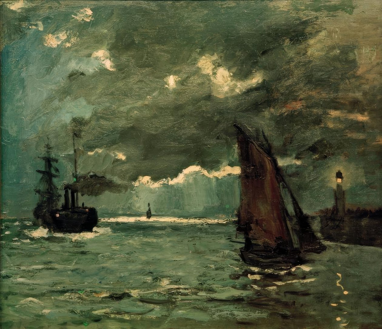 Deniz manzarası, ay ışığında gemiler by Claude Monet
