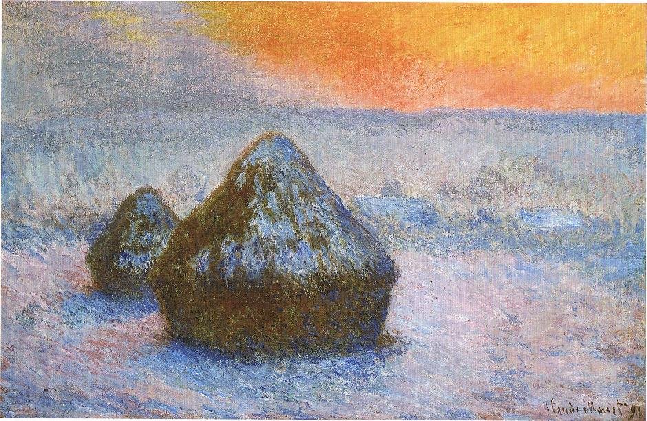 Buğday Günbatımı Yığınları, Kar Etkisi by Claude Monet