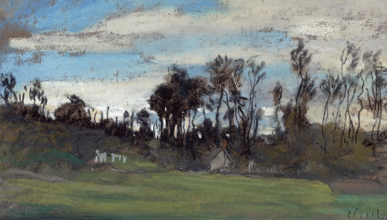 Ağaçlarla kaplı Çayır (pastel ve guaj) by Claude Monet