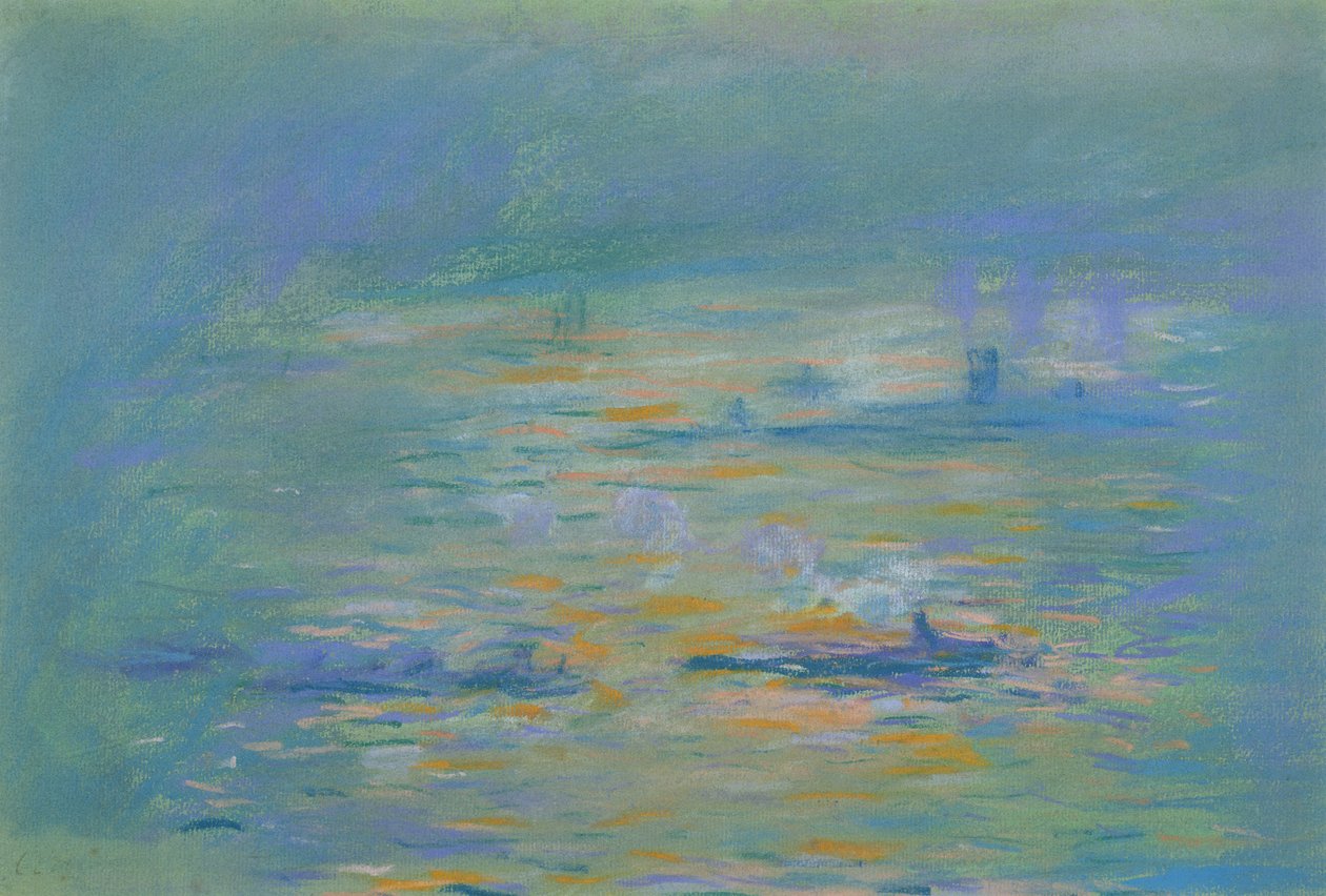 Thames Nehri üzerindeki römorkörler (kağıt üzerinde pastel) by Claude Monet
