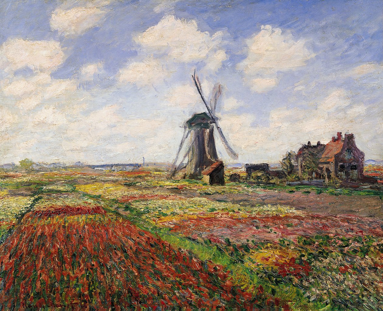 Rijnsburg Yel Değirmeni ile Lale Tarlaları, 1886 by Claude Monet