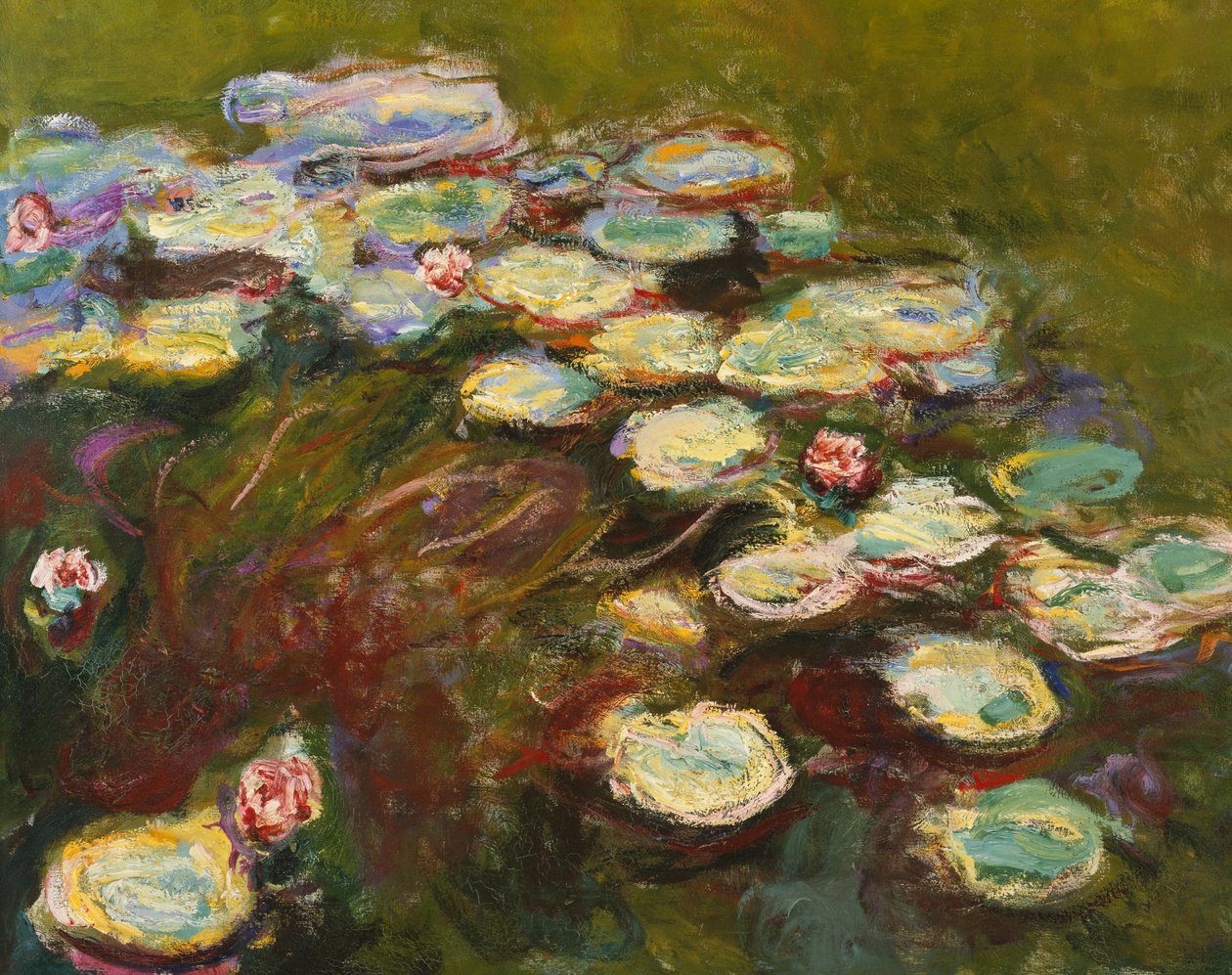 Nilüferler, tuval üzerine 82359 yağlı boyadan 1914-17 detayı by Claude Monet