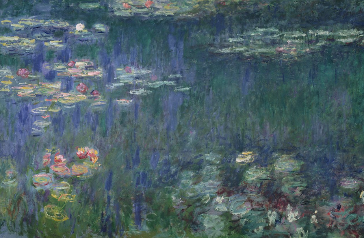 Nilüferler: Yeşil Yansımalar, 1914-18 (sol kısım) (ayrıca bkz. 56001 ve 56004) by Claude Monet