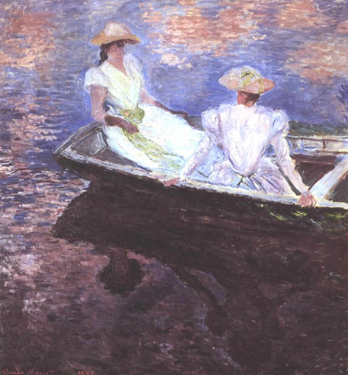 Bir teknede iki kız by Claude Monet