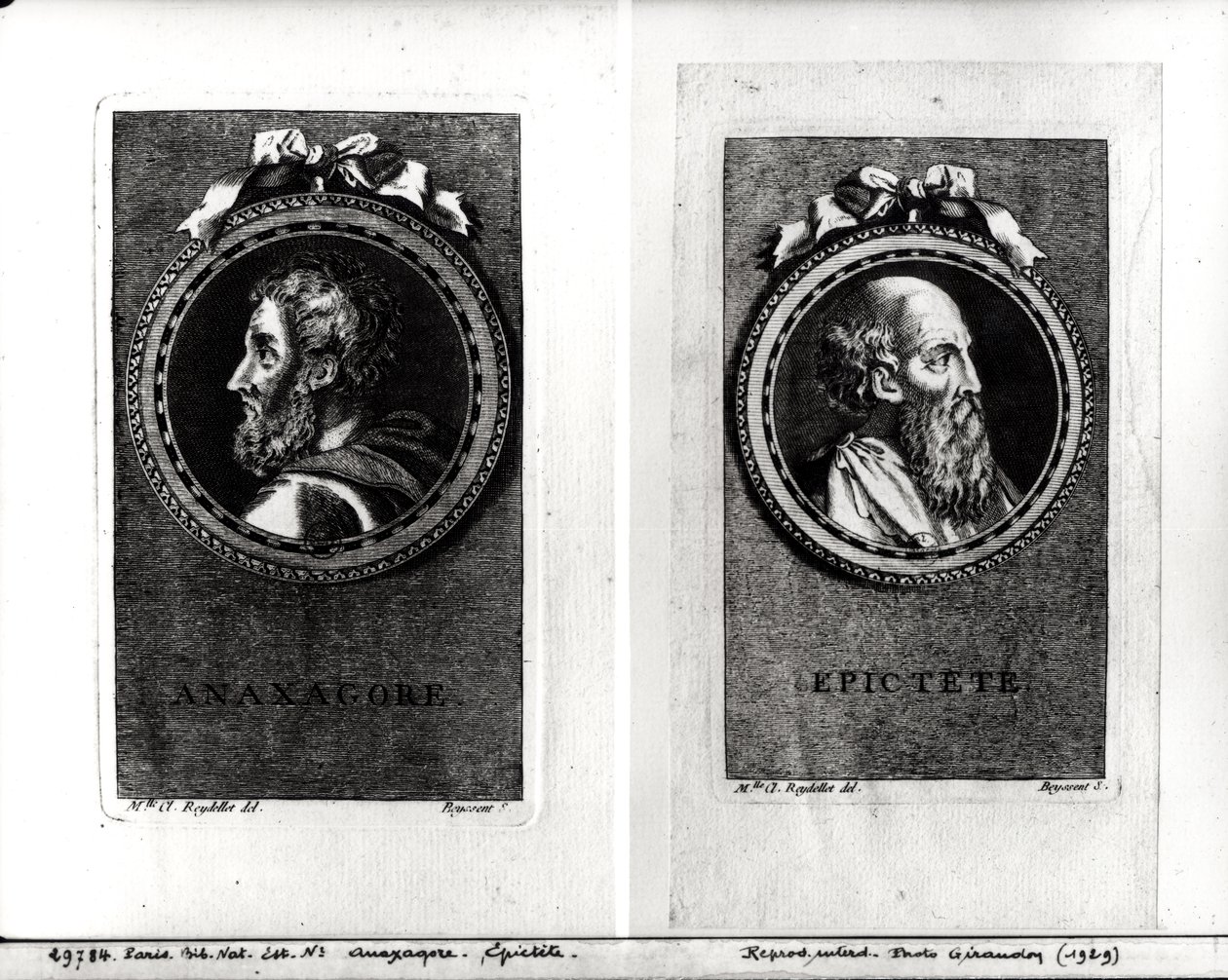 Anaxagorus (500-428 BC) and Epictetus (1st century) engraved by S. Beyssent   by Claude Reydellet