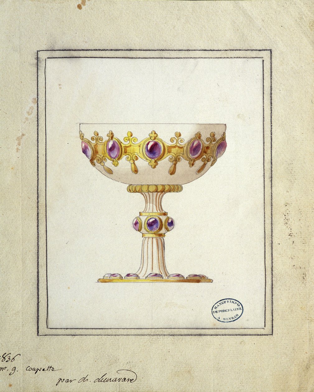 Şampanya bardağı için dekorasyon, sulu boya çizimi, Claude-Aymé Chenavard by Claude Amie Chenavard