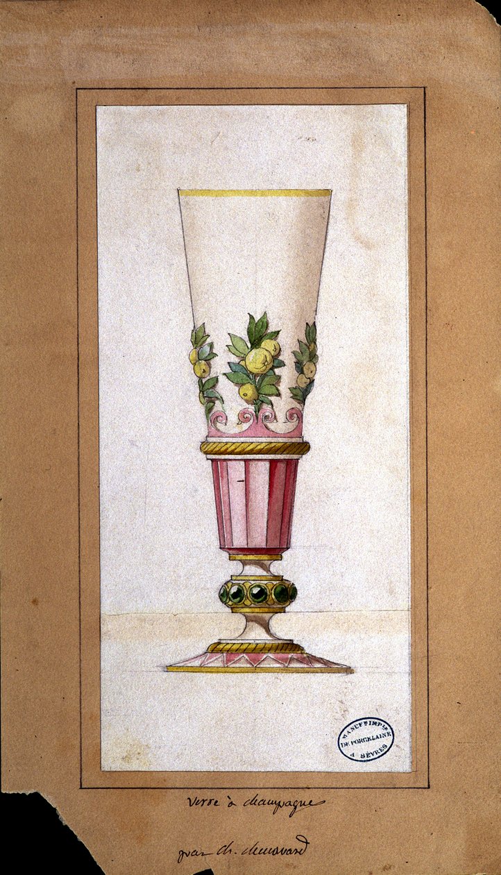 Şampanya flütleri için dekorasyon, sulu boya çizimi, Claude-Aymé Chenavard by Claude Amie Chenavard