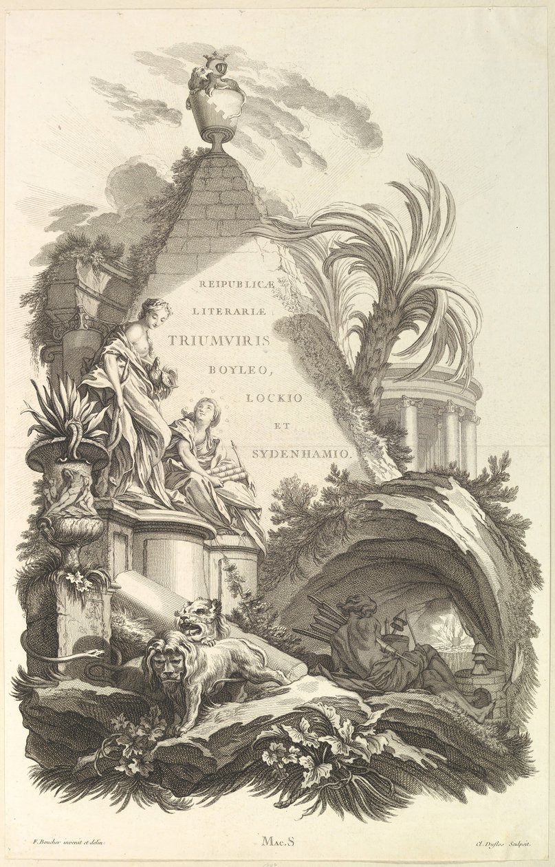Boyle, Locke ve Sydenham Mezarı için Ön Kapak Mezar için Ön Kapak..., ca. 1736. by Claude Augustin Duflos