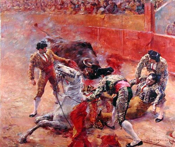 Picador düşüyor (tuval üzerine yağlı boya) by Claude Charles Bourgonnier