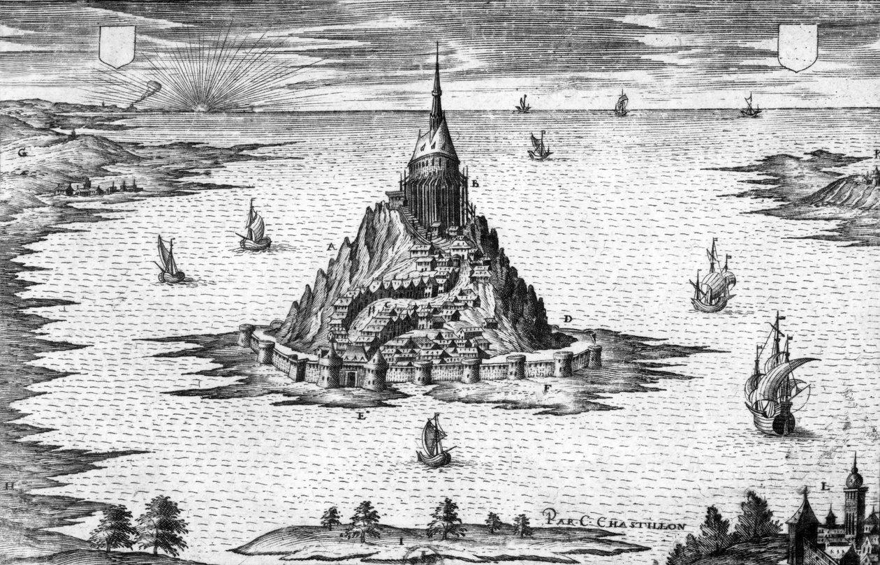 Normandiya'daki (Fransa) Saint Michel Dağı, Chastillon tarafından gravür by Claude Chastillon