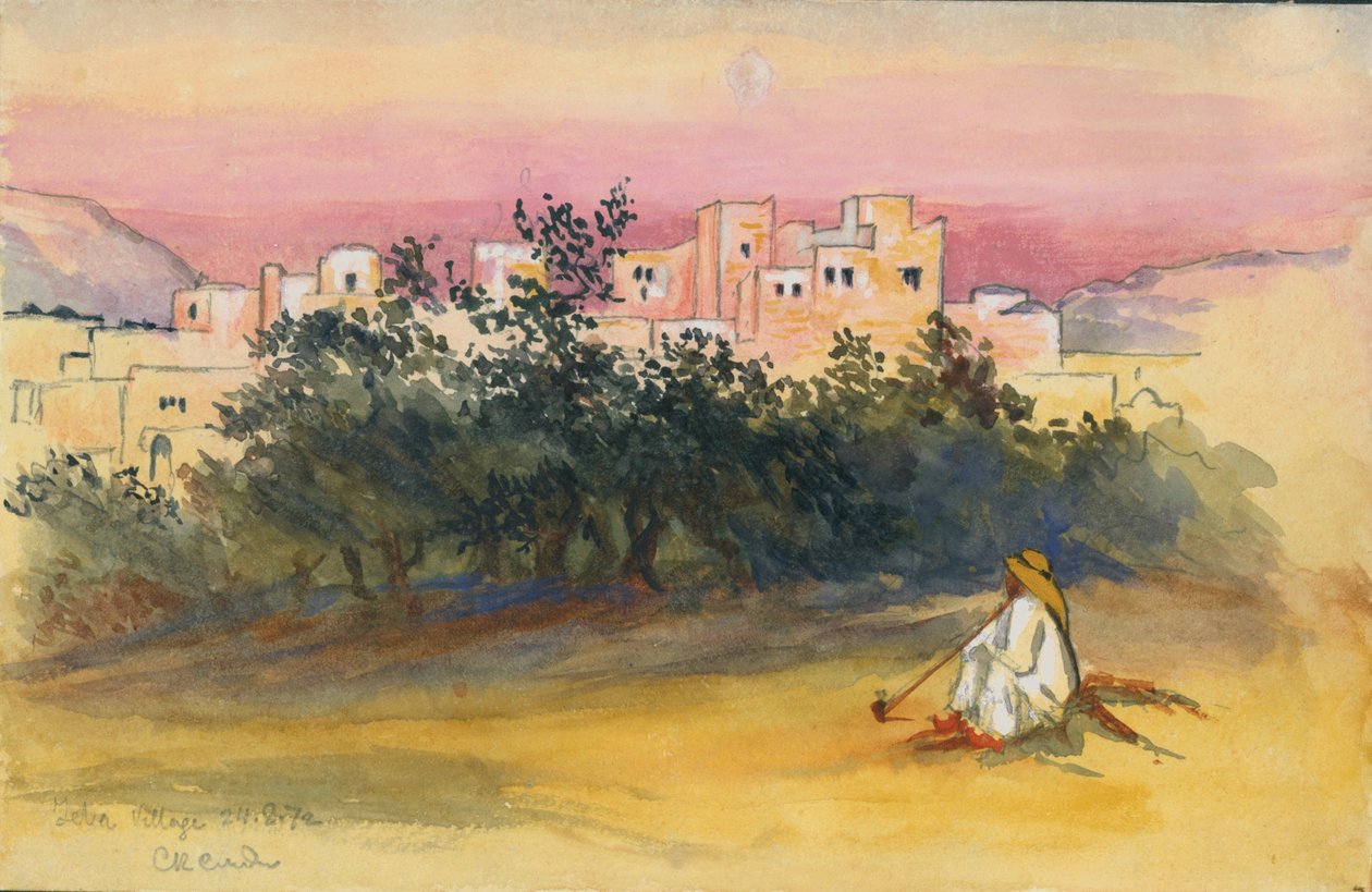 Jeba Köyü, 1872 (kağıt üzerinde tuvalet ve kalem) by Claude Conder