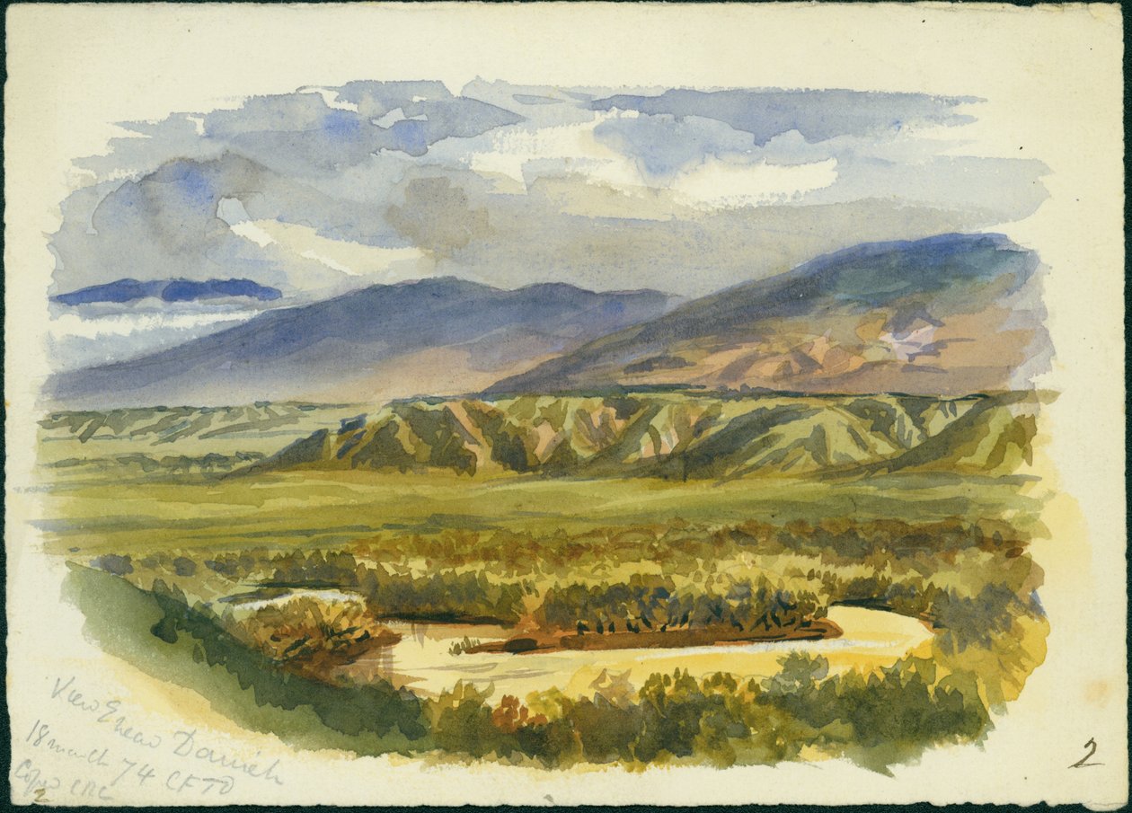 Damieh, Jordan Valley, 1874 yakın görünümü (kağıt üzerinde wc ve kalem) by Claude Conder