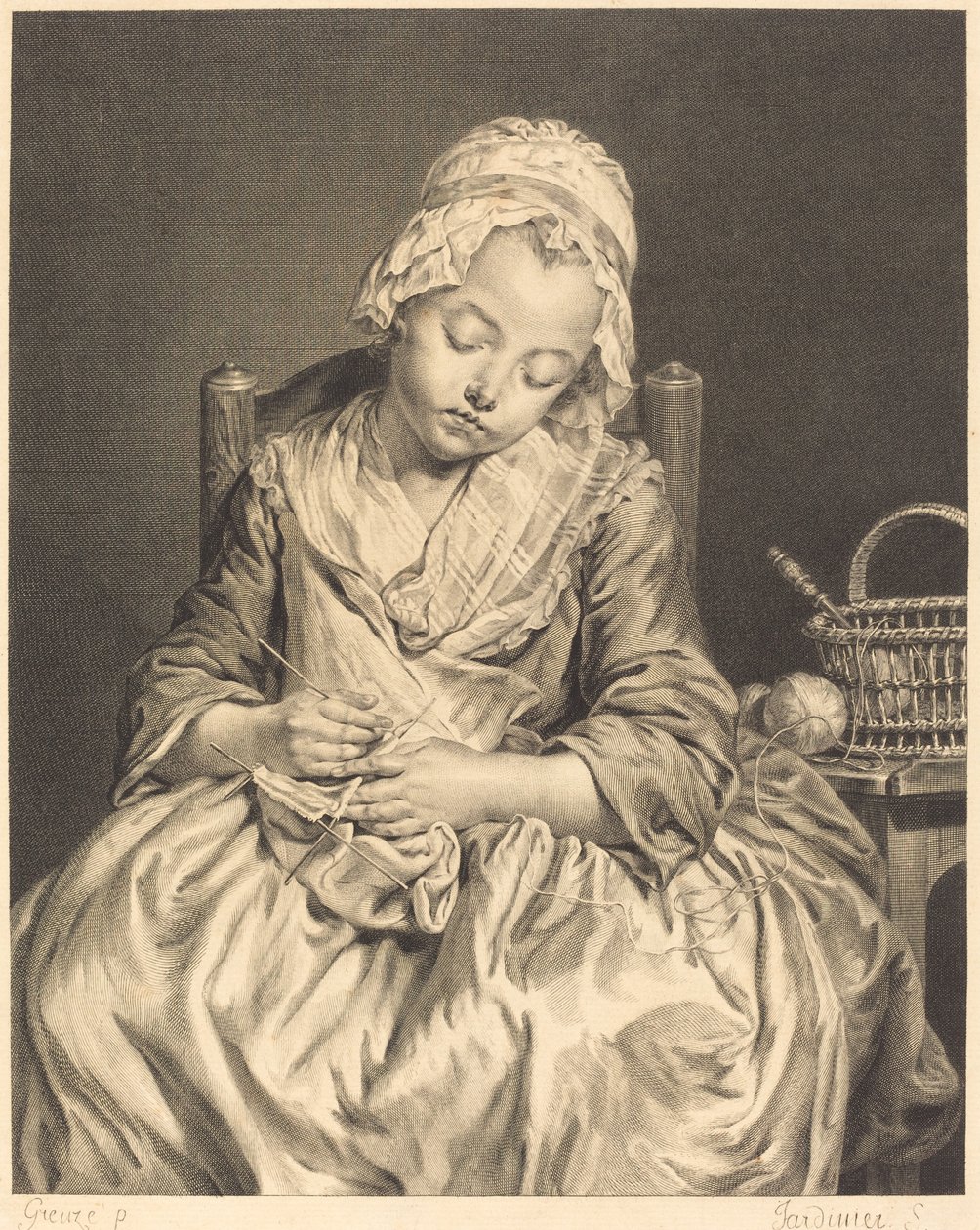 uyuyan örücü by Claude Donat Jardinier after Jean Baptiste Greuze