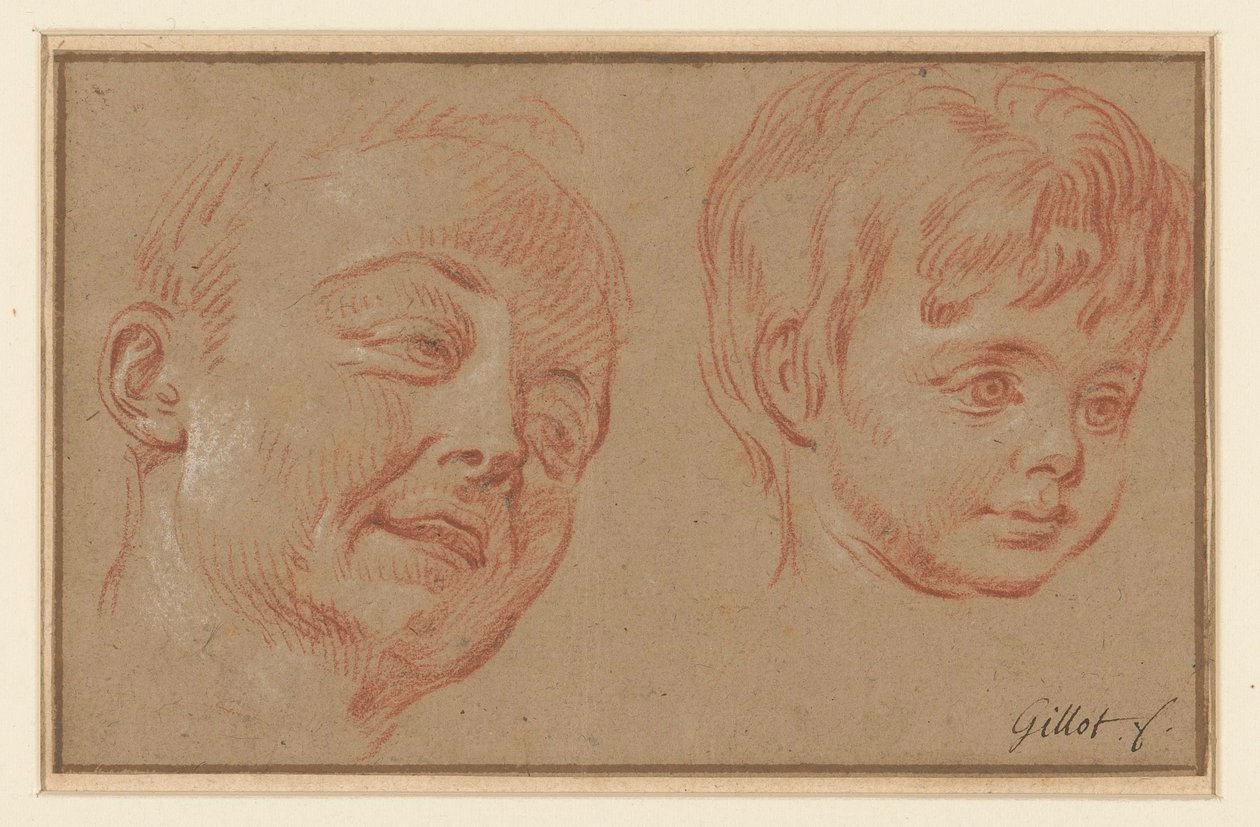 İki kafa taslağı by Claude Gillot (possibly)
