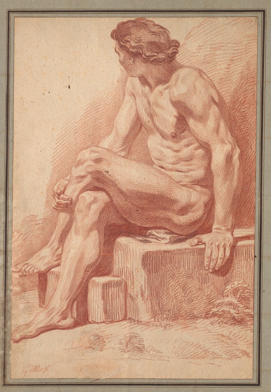 Oturan Erkek Çıplak by Claude Gillot