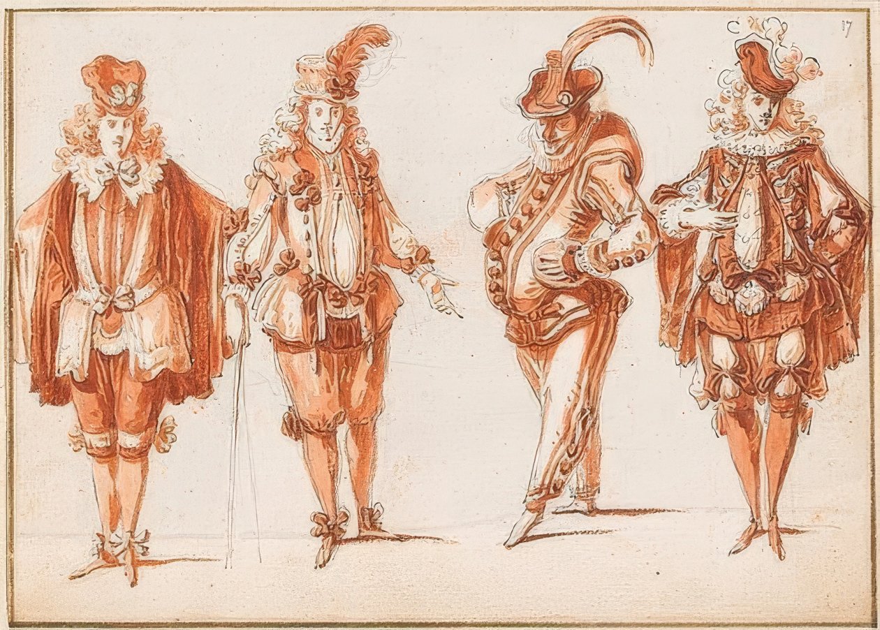 Dört kostüm karakteri by Claude Gillot