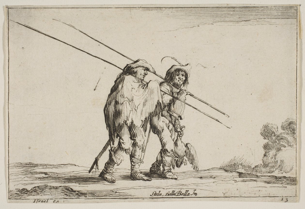 Levha 13: Sağa doğru yürüyen iki mızrakçı, sağ ellerinde kargılar..., 1642. by Claude Goyrand