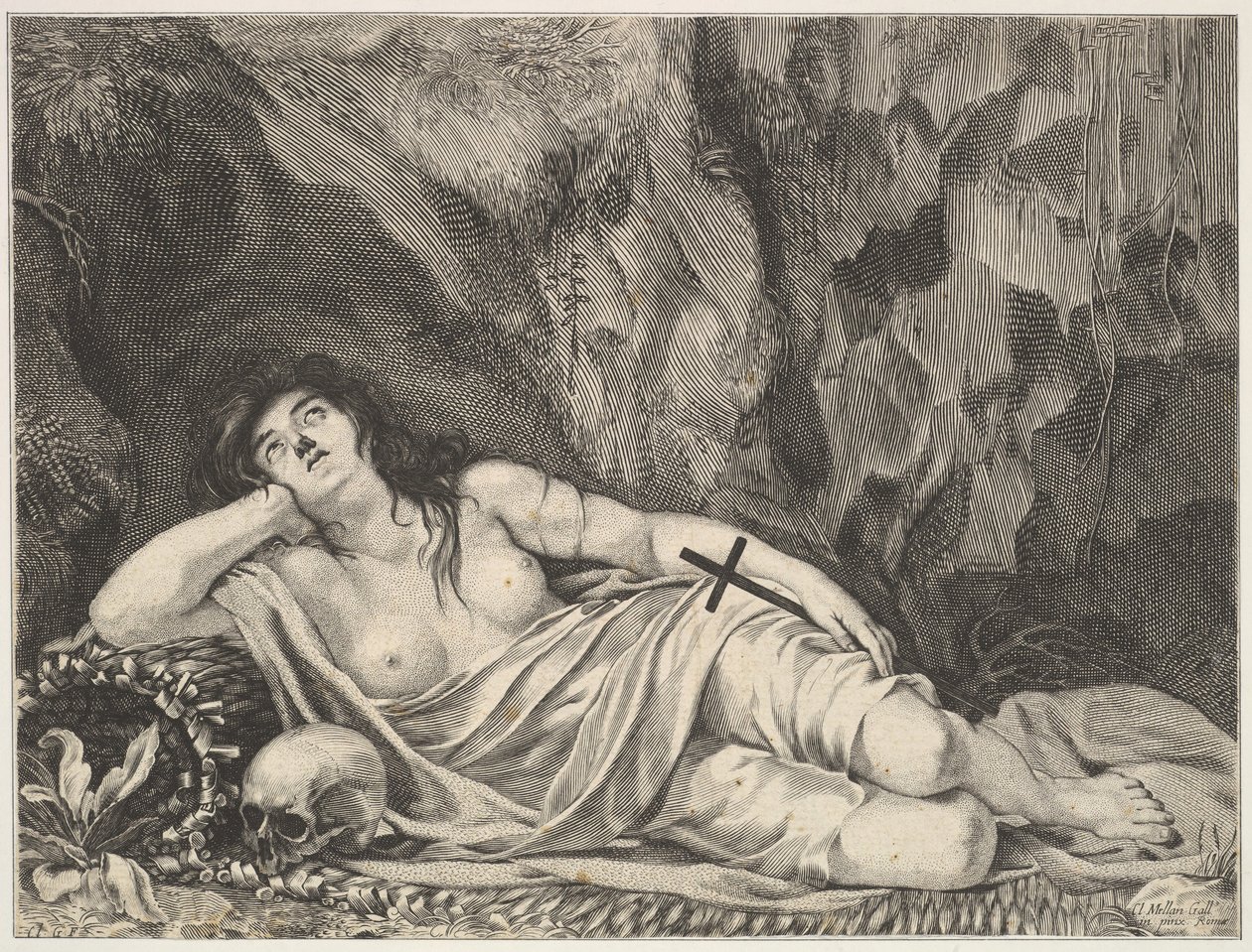 Bir mağarada uzanmış St. Mary Magdalen. by Claude Goyrand