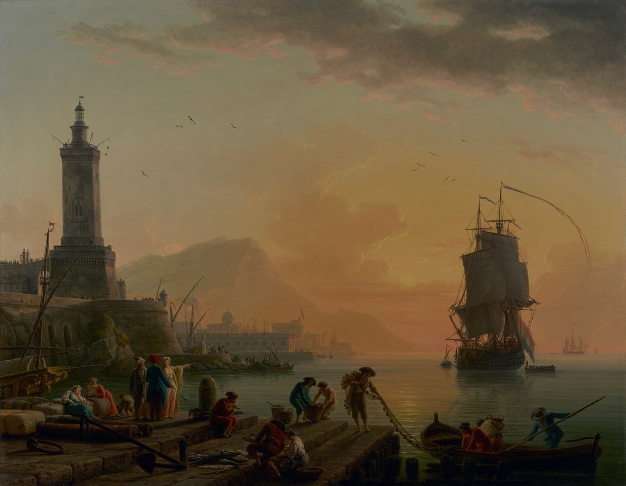 Akdeniz limanı. Sakin rüzgar, akşam sakin. by Claude Joseph Vernet