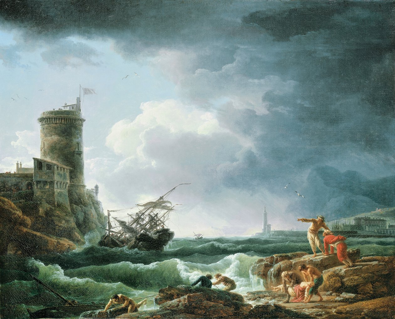 Bir Kale Tarafından Batıklı Bir Fırtına, Ön Planda Bir Kazazede, 1769 by Claude Joseph Vernet