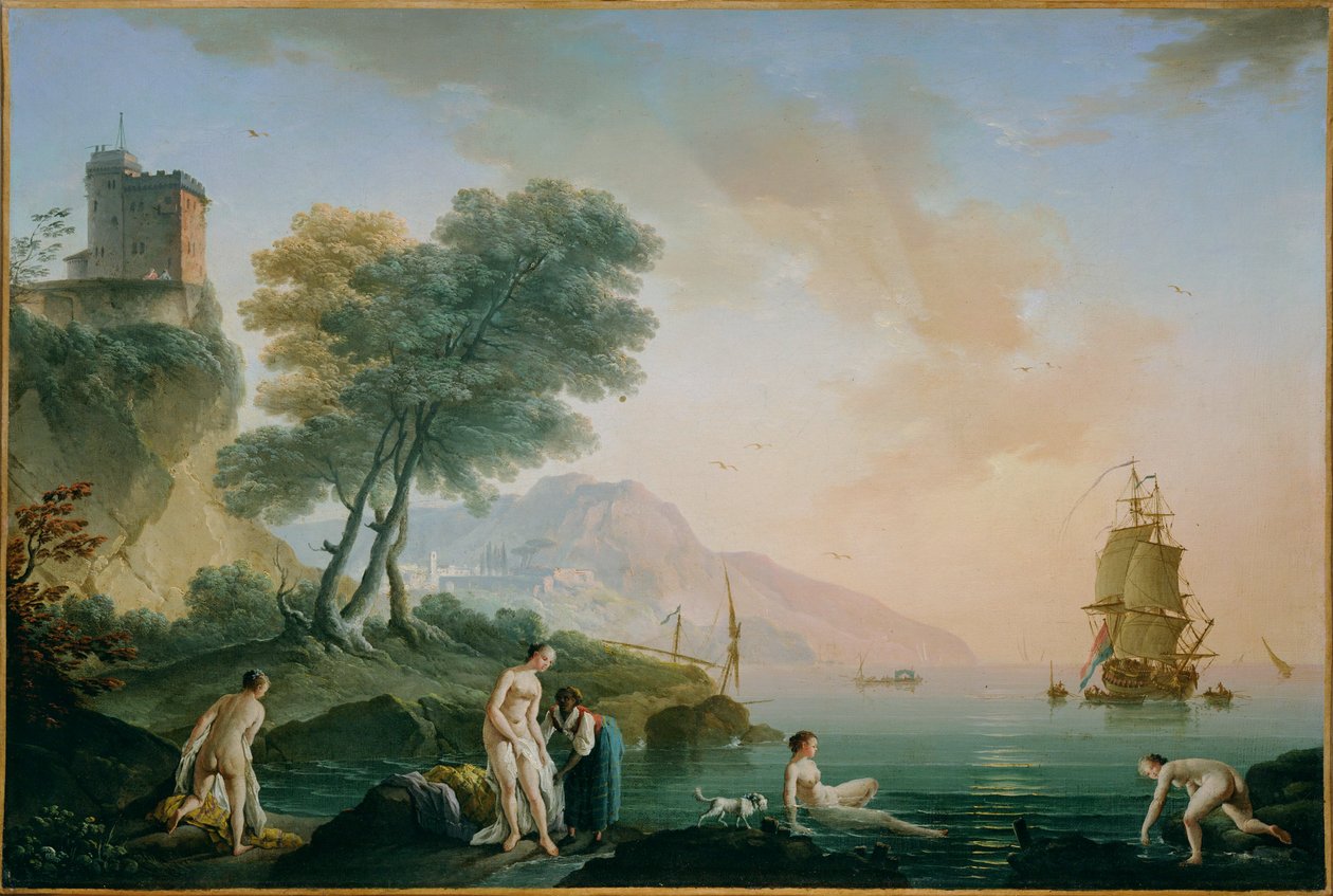 Deniz kıyısında yıkanan kızlar (tuval üzerine resim) by Claude Joseph Vernet