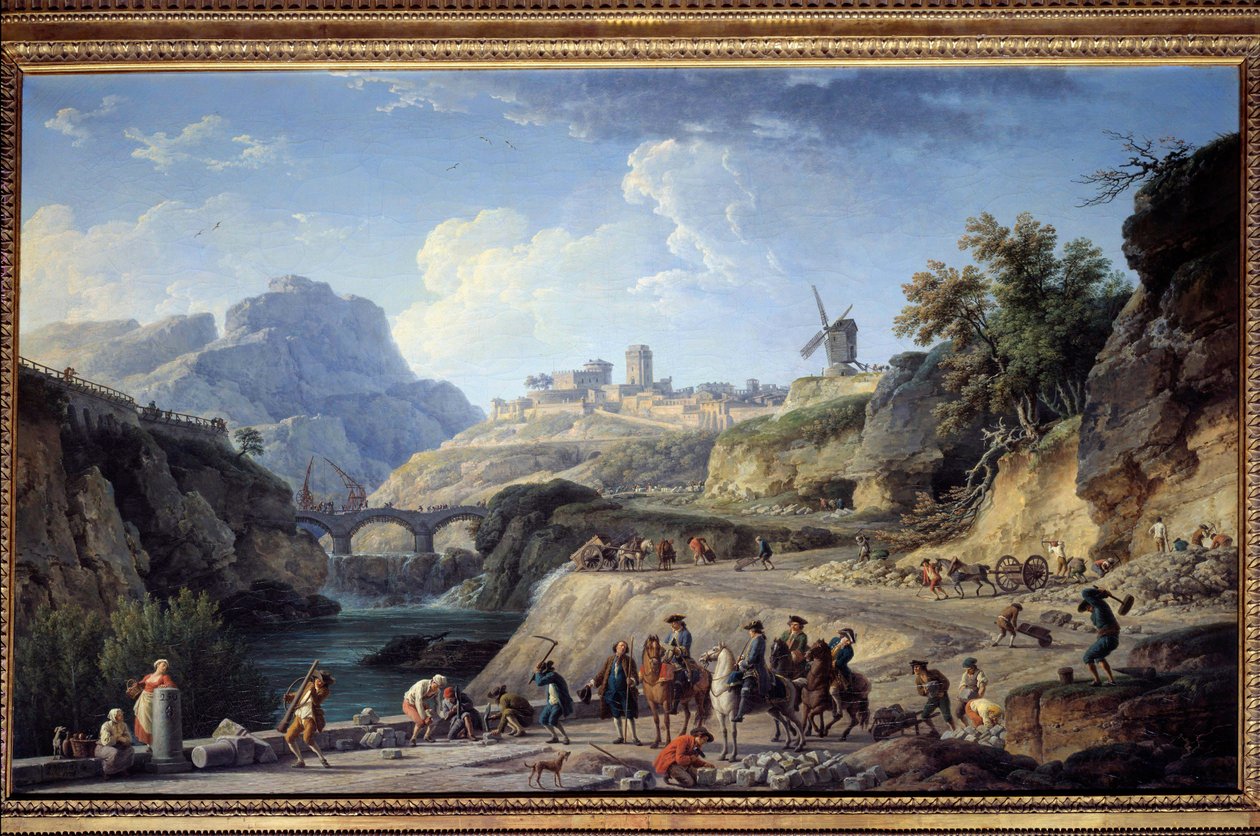 Büyük bir yol inşaatı Bir yolun şantiyesi. Joseph Vernet (1714-1789) Sun tarafından boyama. 0,97x1,62 m. by Claude Joseph Vernet