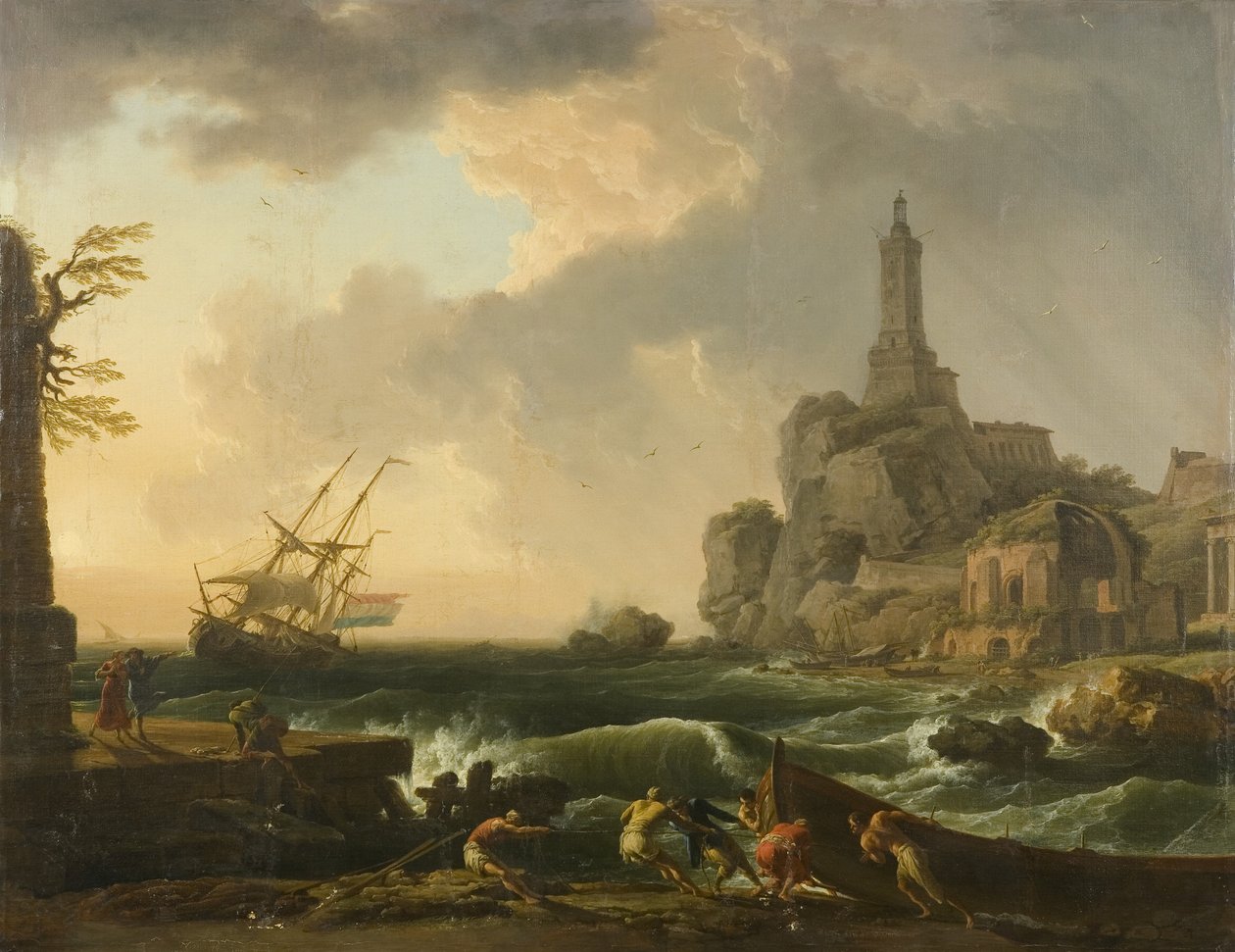 Cenova Deniz Feneri ve Minerva Medica Tapınağı by Claude Joseph Vernet