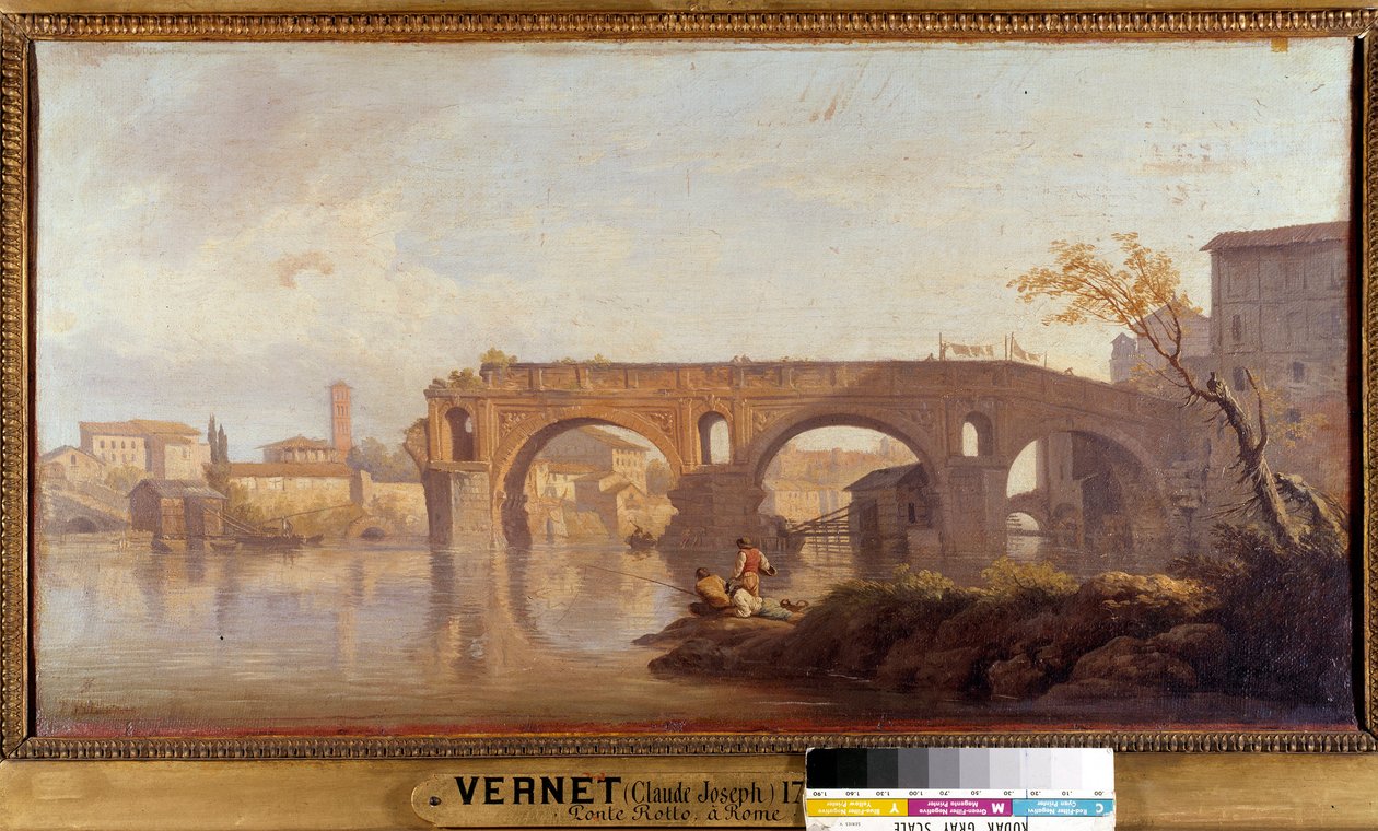 Le Ponte Rotto, Joseph Vernet (1714-1789) 18. yüzyıl Güneşi tarafından bir Roma Tablosu. 0,4x0,77 m . by Claude Joseph Vernet